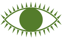 A green eye with spikes on it's side.